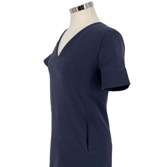 Theory V-Neck Banded Shift Dress Admiral Crepe Light Navy Blue Size 2 - Picture 5 of 10